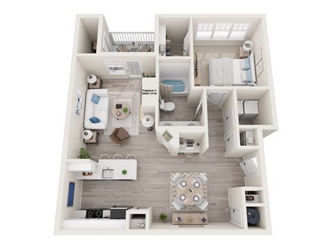 Floor plan for 1 bed, 1 bath, 911 sqft